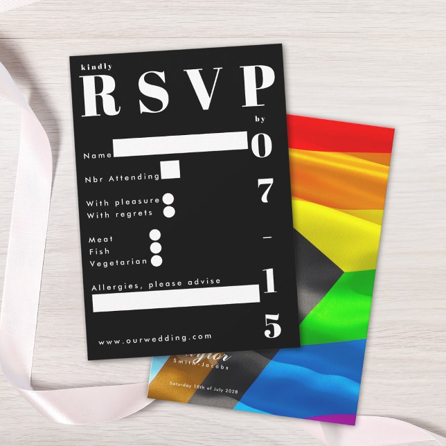 Pride Flag Typography Wedding Traditional RSVP Card (Creator Uploaded)
