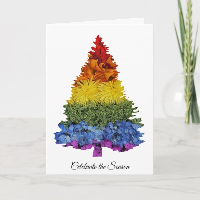 Pride Flowers Christmas tree Holiday Greeting Card (Front)