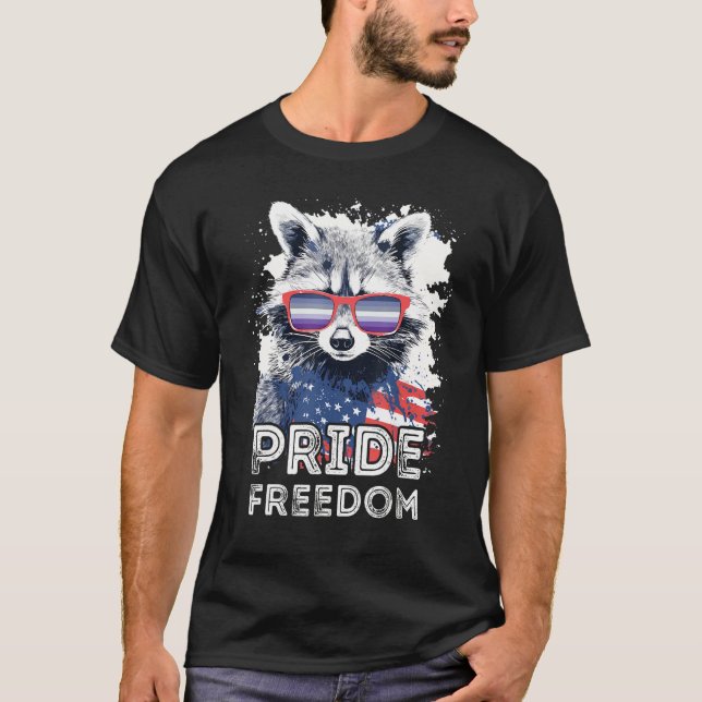 Pride Freedom  Raccoon Butch Lesbian Sunglasses Fl T-Shirt (Front)