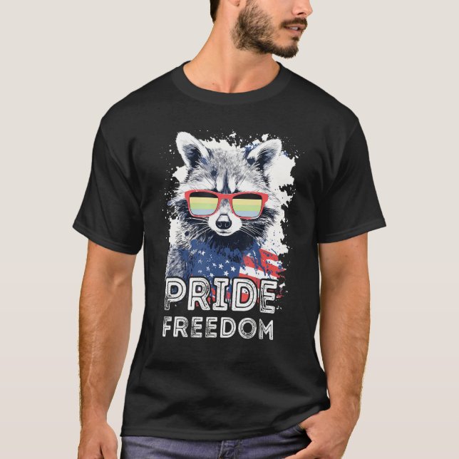 Pride Freedom  Raccoon Cassgender Sunglasses Flag T-Shirt (Front)
