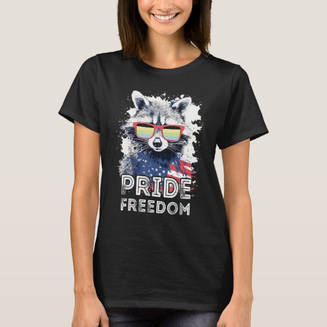 Pride Freedom  Raccoon Cassgender Sunglasses Flag T-Shirt (Front)