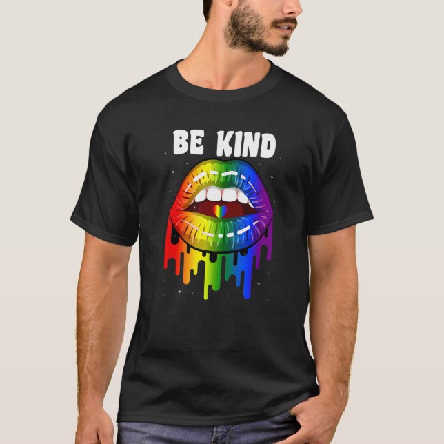 Pride Gay Be Kind Lesbian Lgbt Rainbow Lips Graphi T-Shirt (Front)