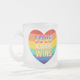 Pride gay-  love always wins. Rainbow colour.      Frosted Glass Coffee Mug