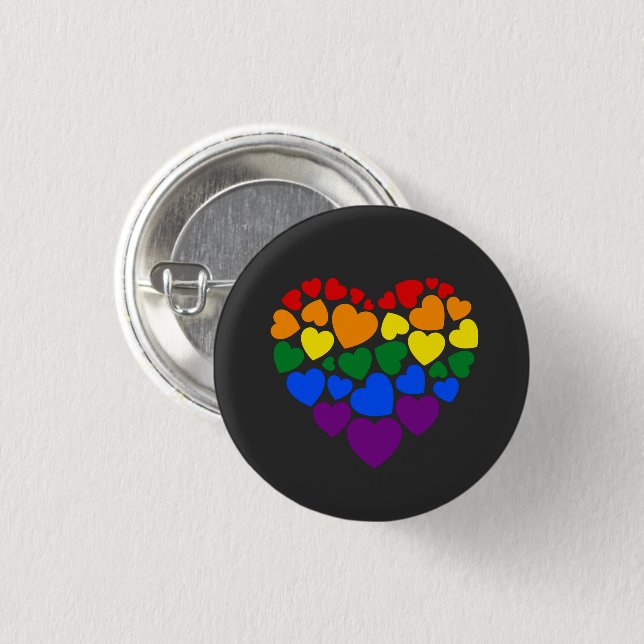 Pride- gay rainbow colour heart for love           3 cm round badge (Front & Back)