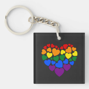 Pride- gay rainbow colour heart for love key ring