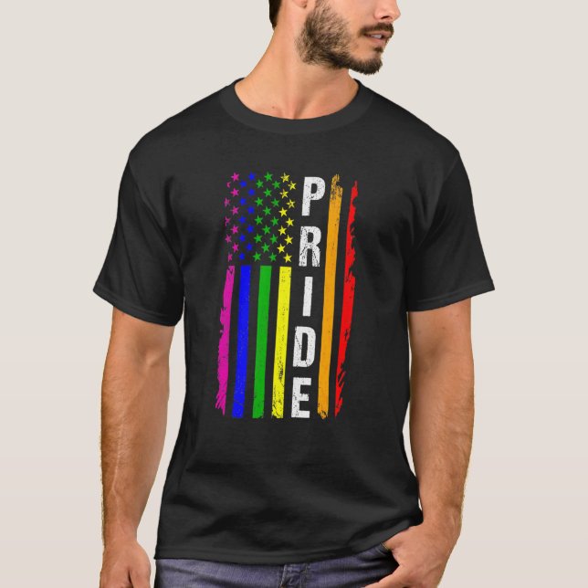 Pride Gay Us Flag Retro Lgbt Transgender Awareness T-Shirt (Front)