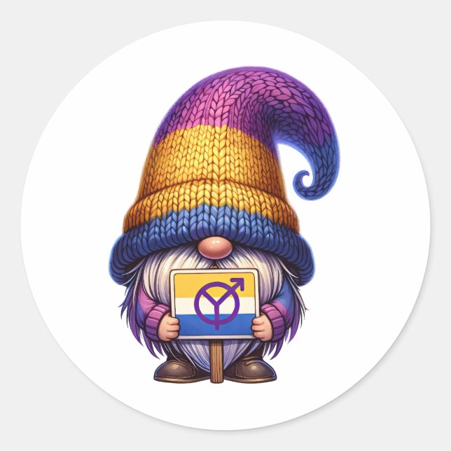 Pride Gnome Sign Classic Round Sticker (Front)