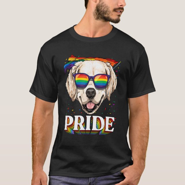 Pride Golden Retriever LGBTQ Rainbow Flag Pride Mo T-Shirt (Front)