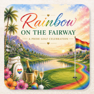 Pride Golf Rainbow on the Fairway  Celebration Square Paper Coaster