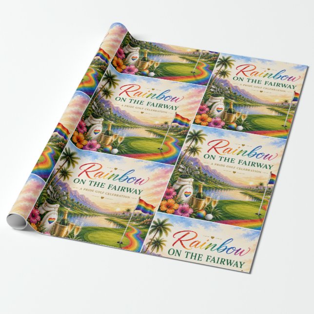 Pride Golf Rainbow on the Fairway  Celebration Wrapping Paper (Unrolled)