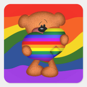 Pride Heart Teddy Bear Square Sticker