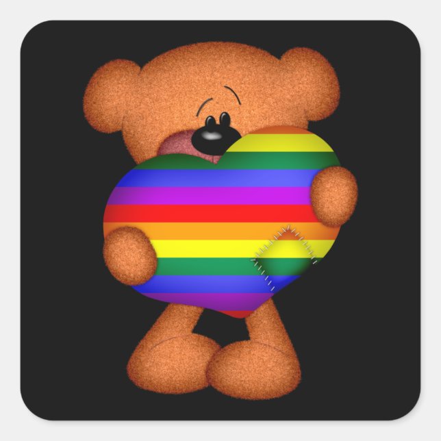 Pride Heart Teddy Bear Square Sticker (Front)