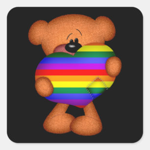 Pride Heart Teddy Bear Square Sticker