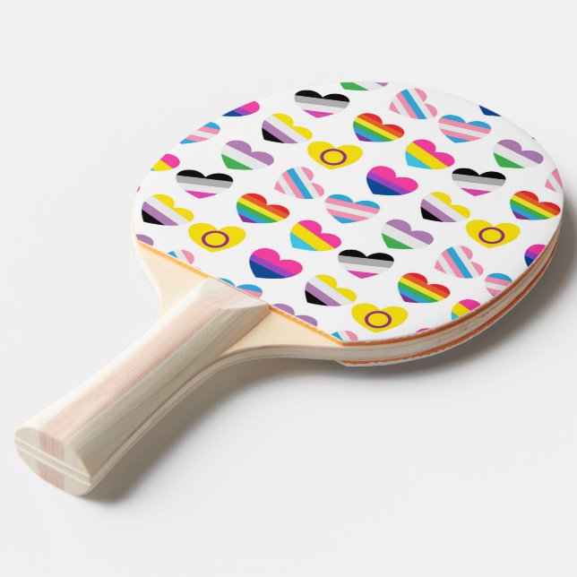 Pride Hearts Ping Pong Paddle (Back Angle)