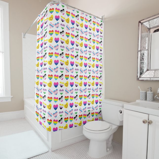 Pride Hearts Shower Curtain (In Situ)