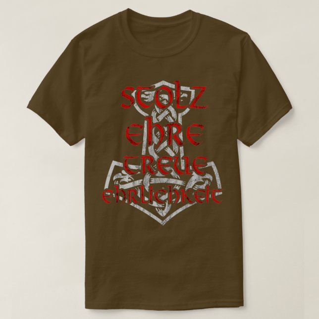 Pride honour loyalty honesty Mjolnir T-Shirt (Design Front)