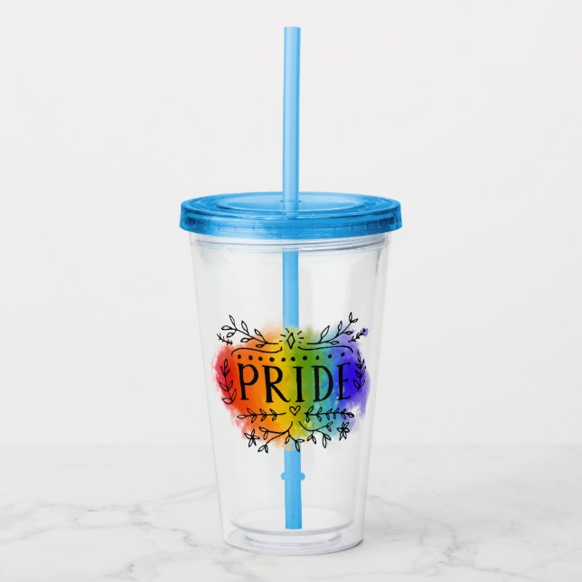 Pride in Watercolor Acrylic Tumbler (Front)