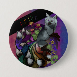 Pride Kitsune and Columbine Flowers 7.5 Cm Round Badge