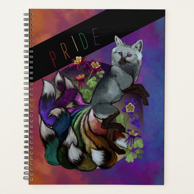 Pride Kitsune and Columbine Flowers  Planner (Front)