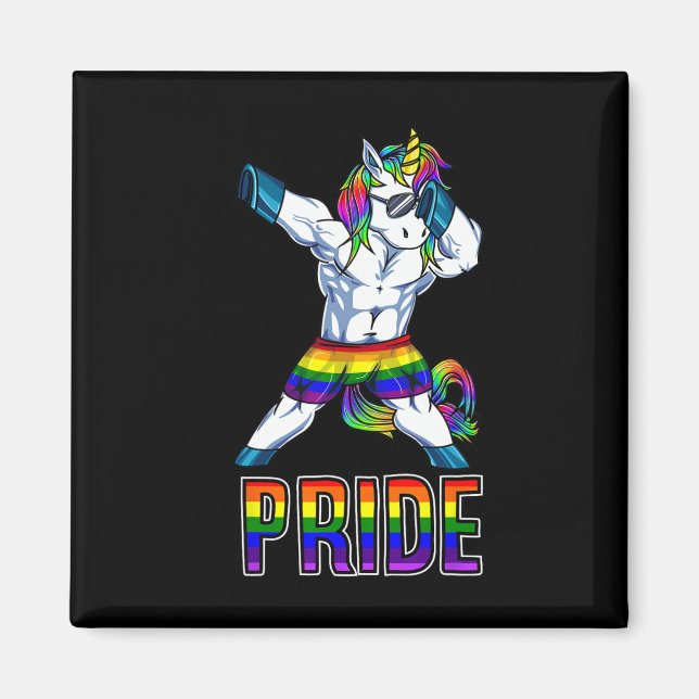 Pride Lgbt Bodybuilding Unicorn Muscle Lesbian Gay Magnet (Front)