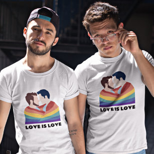Pride LGBT Gay Love Is Love Men Faces Rainbow T-Shirt