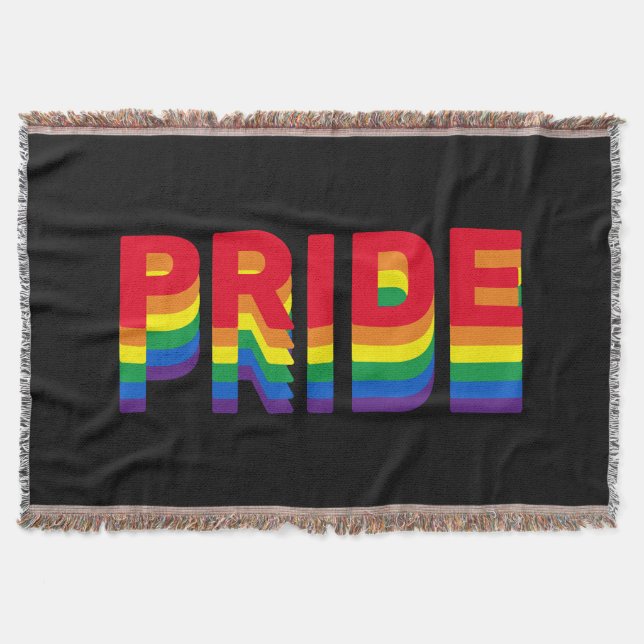 Pride lgbt lgbtq queer gay rainbow colours black throw blanket (Front)