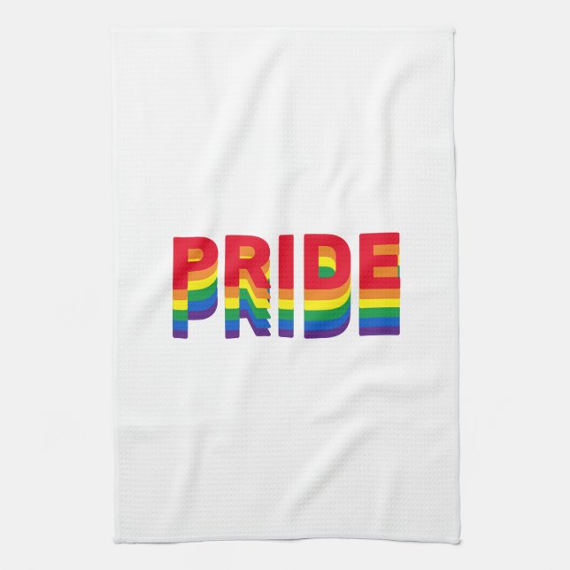 Pride lgbt lgbtq queer gay rainbow colours white tea towel (Vertical)