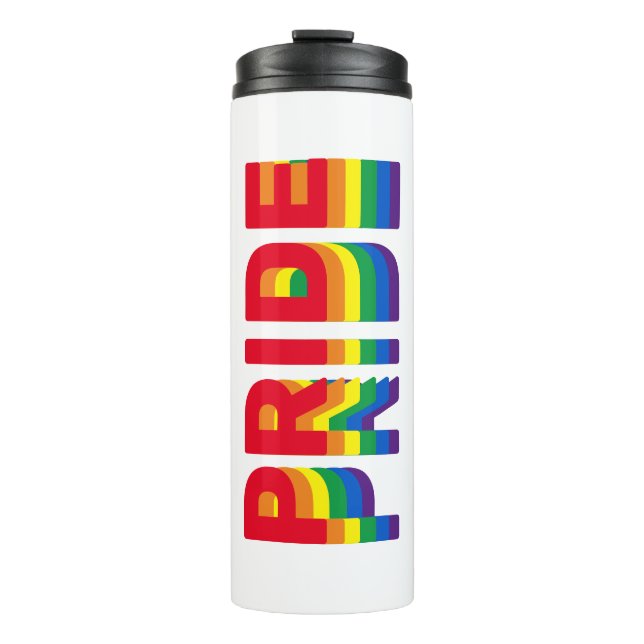 Pride lgbt lgbtq queer gay rainbow colours white thermal tumbler (Front)