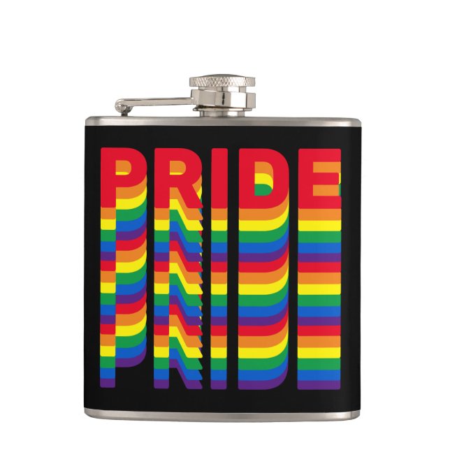 Pride lgbt lgbtq queer gay rainbow pattern black hip flask (Front)