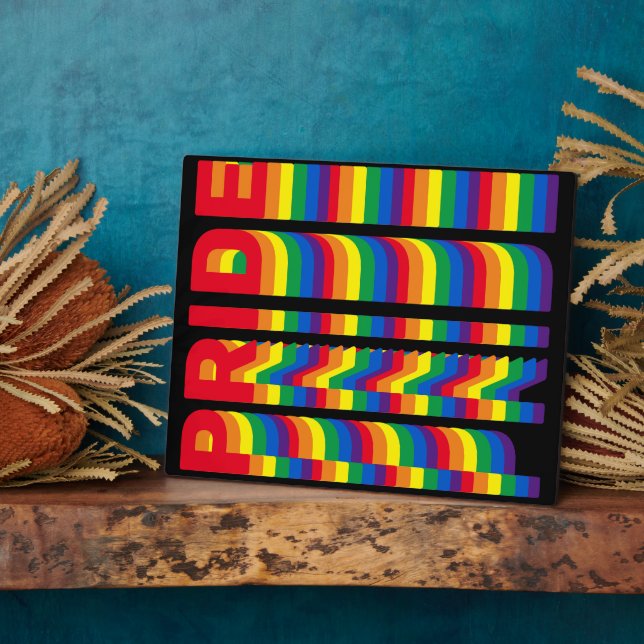 Pride lgbt lgbtq queer gay rainbow pattern black plaque (Side)