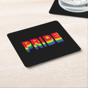 Pride lgbt lgbtq queer gay rainbow retro black square paper coaster