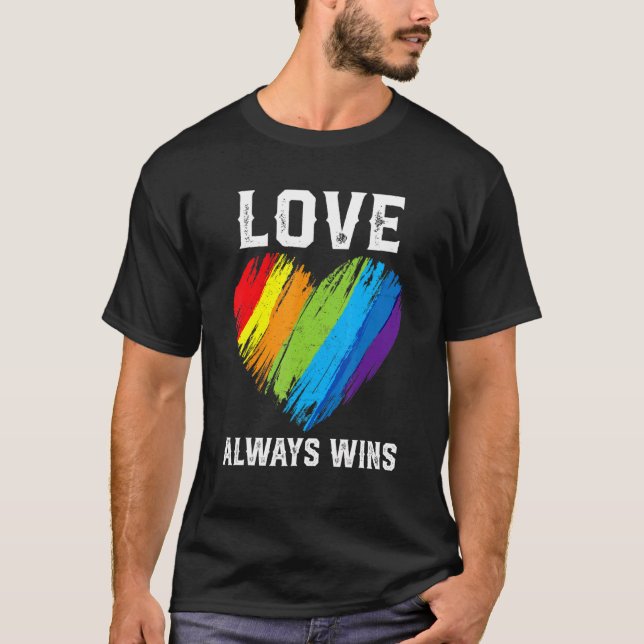 Pride Lgbt Month Cute Rainbow Heart Love Wins T-Shirt (Front)