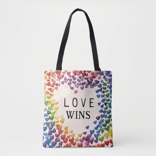Pride LGBTQ Gay Love Wins AI Rainbow Heart Tote Bag (Front)