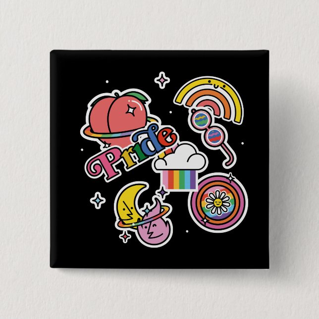 Pride+LGBTQ. Love pride. Rainbow heart with flower 15 Cm Square Badge (Front)