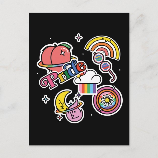 Pride+LGBTQ. Love pride. Rainbow heart with flower Postcard (Front)