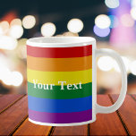 Pride LGBTQ  Rainbow Flag Custom Text Coffee Mug<br><div class="desc">Add your text, and easily create your personalized pride coffee mug. Click CUSTOMIZE FURTHER to change the text color or font. You can TRANSFER this DESIGN on other Zazzle products and adjust it to fit most of the Zazzle items. You can also click the CUSTOMIZE button to add, delete or...</div>