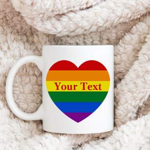 Pride LGBTQ Rainbow Heart Flag Custom Text Coffee Mug
