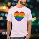 Pride LGBTQ Rainbow Heart Flag Custom Text Unisex T-Shirt<br><div class="desc">Add your text, and easily create your personalised pride T-shirt. Click CUSTOMIZE FURTHER to change the text colour or font. You can TRANSFER this DESIGN on other Zazzle products and adjust it to fit most of the Zazzle items. You can also click the CUSTOMIZE button to add, delete or change...</div>