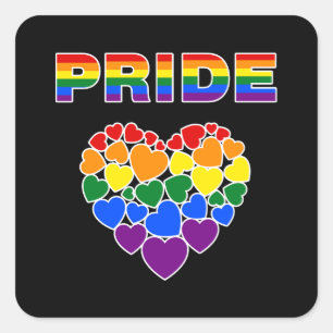 PRIDE LGBTQ Rainbow Hearts Square Sticker