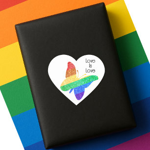 Pride LGBTQA+ rainbow butterfly Love is Love Heart Sticker