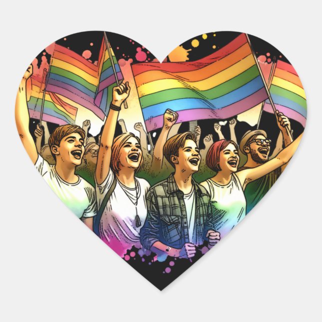 Pride | LGBTQIA + People and Flags Heart Sticker (Front)