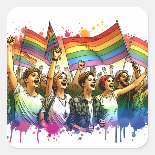 Pride | LGBTQIA + People and Flags Square Sticker (Front)