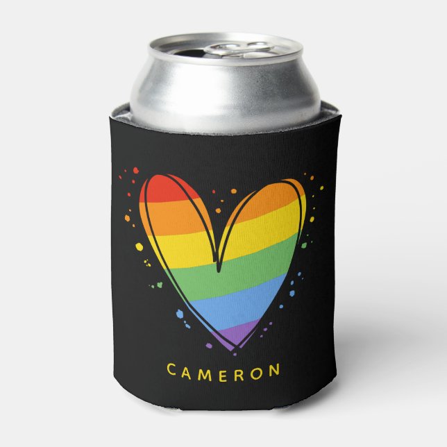 Pride Love Heart Gay Rainbow LGBTQ  Can Cooler (Can Front)