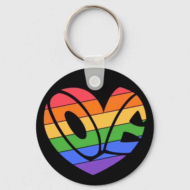 Pride Love Heart Gay Rainbow LGBTQ Key Ring (Front)
