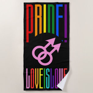 Pride Love is Love Gay Couple Sign LGBT Rainbow Beach Towel