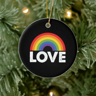 Pride Love is Love Gay Equality Rainbow LGBTQ Ceramic Tree Decoration