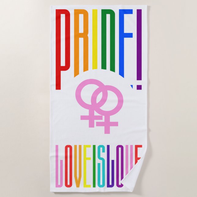 Pride Love is Love Lesbian Couple Sign LGBT Beach Towel (Front)