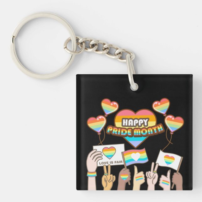 Pride love. Love is fair. Pride month.      Keycha Key Ring (Front)