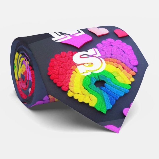 Pride Love Wins Multicolour Love Heart  Tie (Rolled)