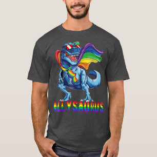 Pride Month 2022 Allysaurus Dinosaur Rainbow Flag T-Shirt